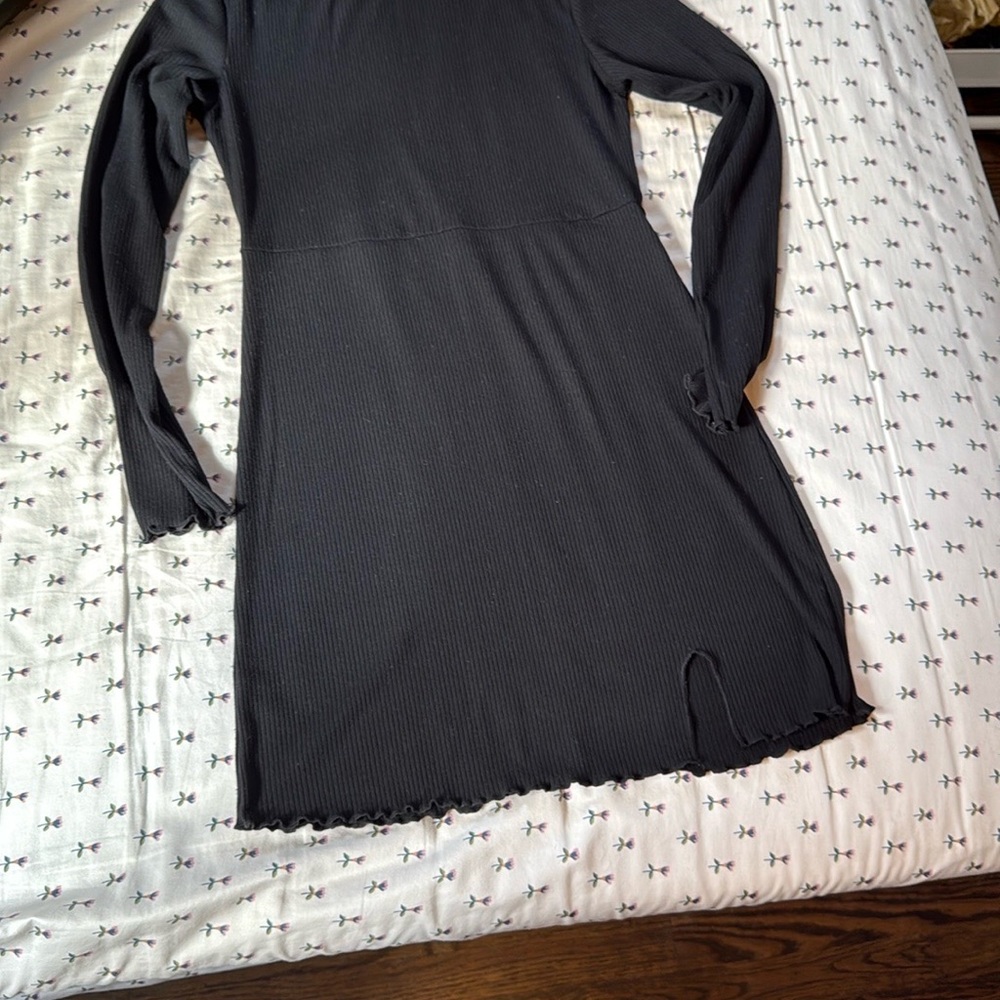 Antistar Black Long Sleeve midi Ribbed Dress M